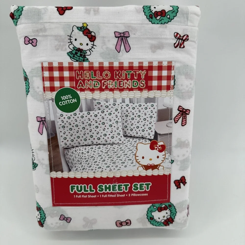 Sanrio Hello Kitty And Friends Full Size Sheet Set Christmas Wreaths‎ NEW